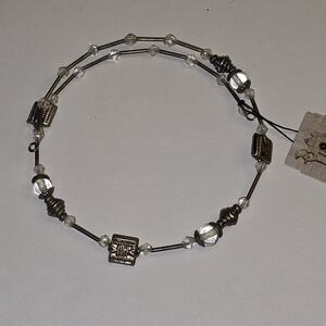 Treska Silver Brutalist Minimalist Beaded Station Chocker Necklace New